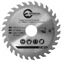 Диск пильный по дереву с твердосплавными напайками 115*22.2*1.4мм, 30 зубьев INTERTOOL CT-3012