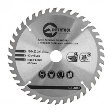 Диск пильный по дереву с твердосплавными напайками 180x22x1,5 мм; 40 зубьев INTERTOOL CT-3043