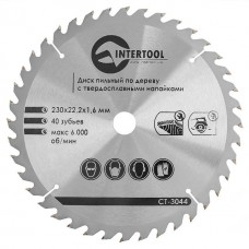 Диск пильный по дереву с твердосплавными напайками 230x22,2x1,6 мм; 40 зубьев INTERTOOL CT-3044