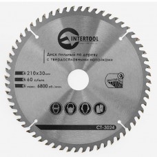 Диск пильный по дереву с твердосплавными напайками 210x30x1,5 мм; 60 зубьев INTERTOOL CT-3024