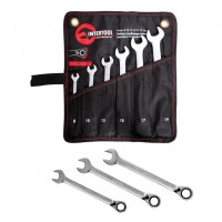 Набор комбинированных ключей с трещоткой 6 ед., 8-19 мм Cr-V; PROF DIN3113 INTERTOOL XT-1301