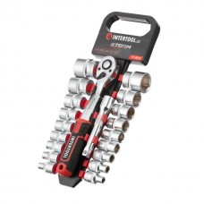 Набор головок 1/2" 8-32 мм., удлинитель, рукоятка с храповым механизмом 72 зуба, 20ед., Cr-V STORM INTERTOOL ET-8016