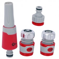 Насадка для полива с плавной регулировкой потока воды + адаптер с резьбой 3/4", 1" и 2 хромированных коннектора для шланга 1/2" INTERTOOL GE-0032