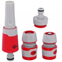 Насадка для полива с плавной регулировкой потока воды + адаптер с резьбой 1/2", 3/4" и 2 коннектора для шланга 1/2" INTERTOOL GE-0029