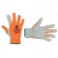Перчатка кожаная комбинированная из высококачественной козьей кожи и флуоресцентной оранжевой ткани 10" INTERTOOL SP-0173