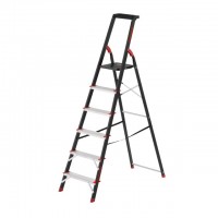 Стремянка 6 ступеней, лоток для инвентаря, стальной профиль, высота верхней ступени 1280мм, 481х1138х1787мм, 150кг INTERTOOL LT-0056