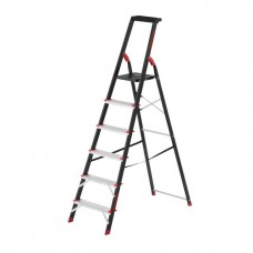 Стремянка 6 ступеней, лоток для инвентаря, стальной профиль, высота верхней ступени 1280мм, 481х1138х1787мм, 150кг INTERTOOL LT-0056